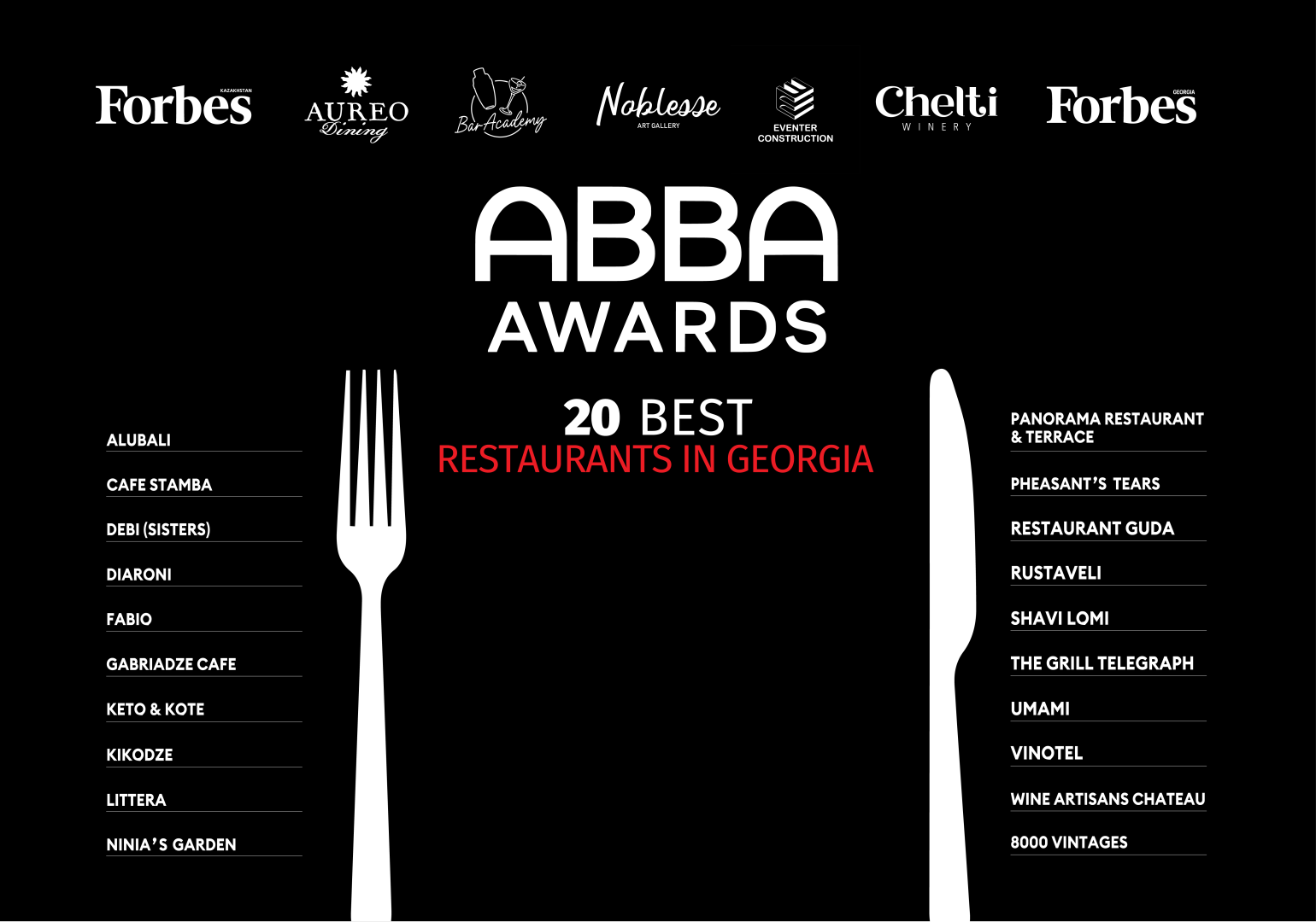 The ABBA Awards unveiled Georgia’s Top 20 restaurants and cafés during an evening dedicated to culinary excellence.