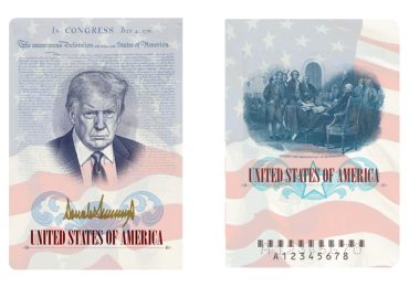 ტრამპის პორტრეტი და ოქროსფერი ხელმოწერა - ამერიკის ახალი პასპორტი